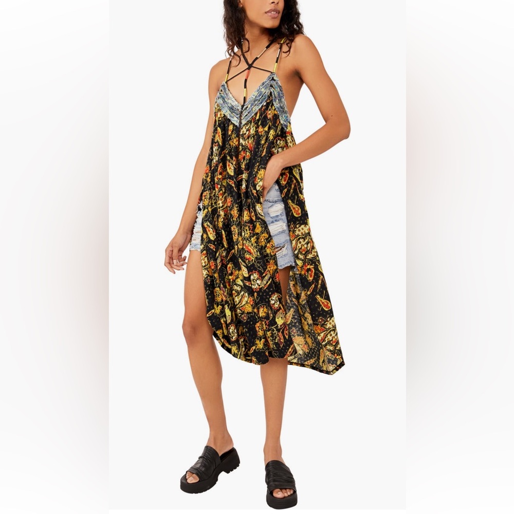 Free People Black and Yellow Floral Dress